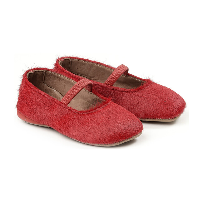 Calf Hair Slippers, Red