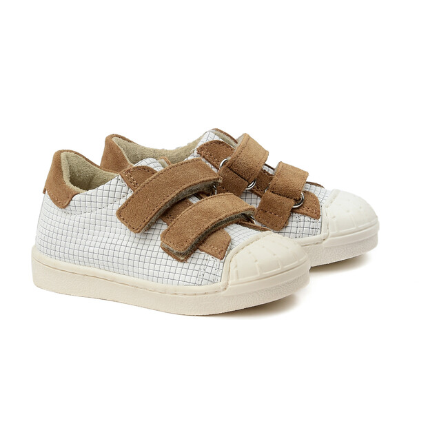 Double Strap Sneakers, White/Brown