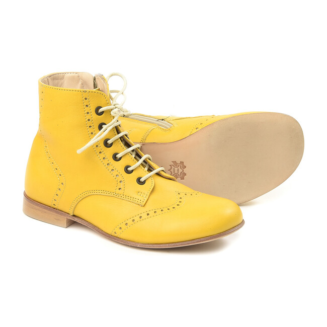 Lace-Up Ankle Boots, Yellow - Booties - 2