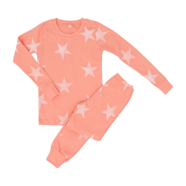 Peach Fabric White Wash Star Two Piece Pajama