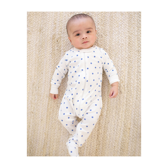 Mini Stars Zipper Romper in Blue