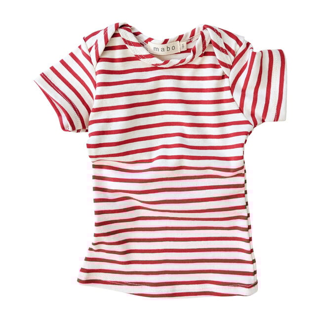 Organic Cotton Lap Tee Short Sleeve Striped nautical tee, Natural & Scarlet