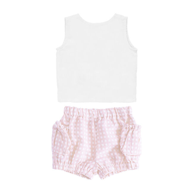 Three Bow Sleeveless Blouse & Shorts Gift Set, Dusty Pink Gingham