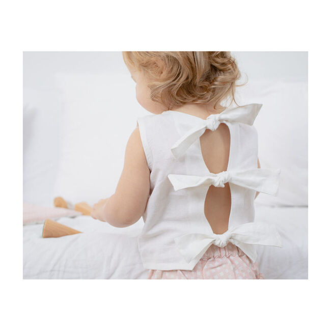 Three Bow Sleeveless Blouse & Shorts Gift Set, Dusty Pink Gingham