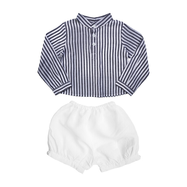 Harbor Island Stripe Shirt and White Linen Short Gift Set - Shirts - 1