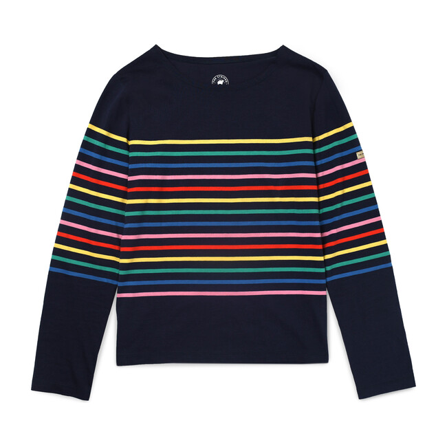 Women's Striped Tee, Navy/Rainbow