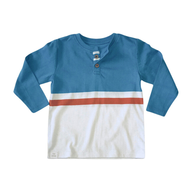 Long Sleeve Stripe Henley, Blue - Tees - 1