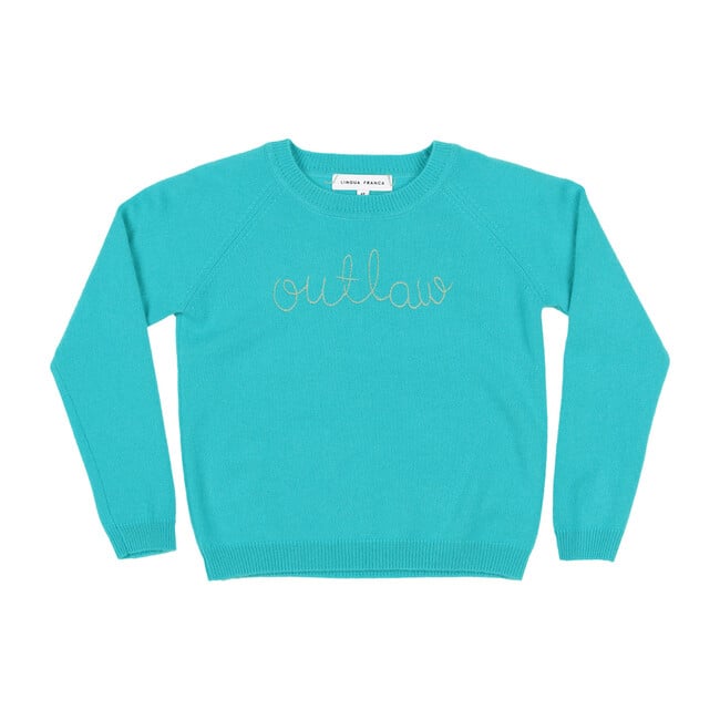 Teal Crewneck, Mist Embroidered "outlaw"