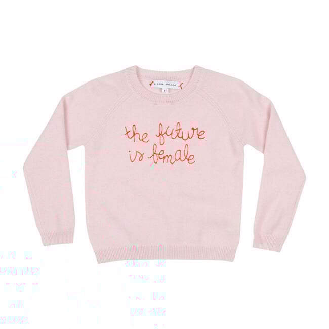 Blush Crewneck, Red Embroidered "the future is female"