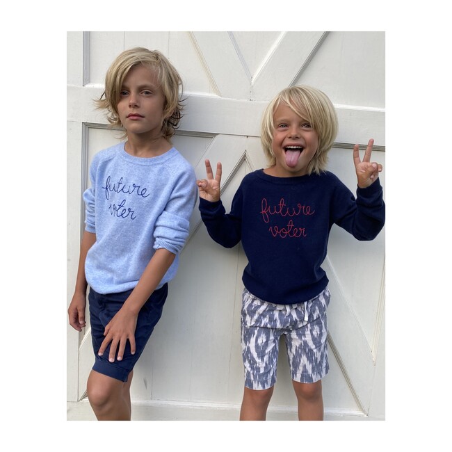 Sky Crewneck, Navy Embroidered "future voter" - Sweaters - 2