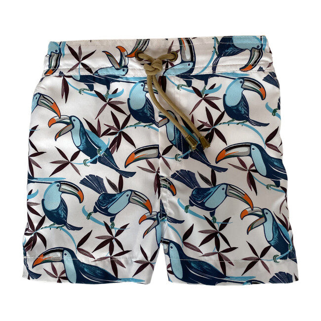 Zeus Toucan Printed Swim Shorts, Blue - Thorsun Papa & Mini | Maisonette