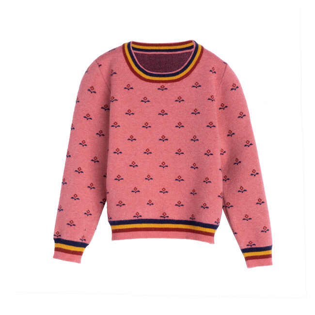 Nellie Flower Intarsia Sweater, Dusty Pink Multi - Sweaters - 1