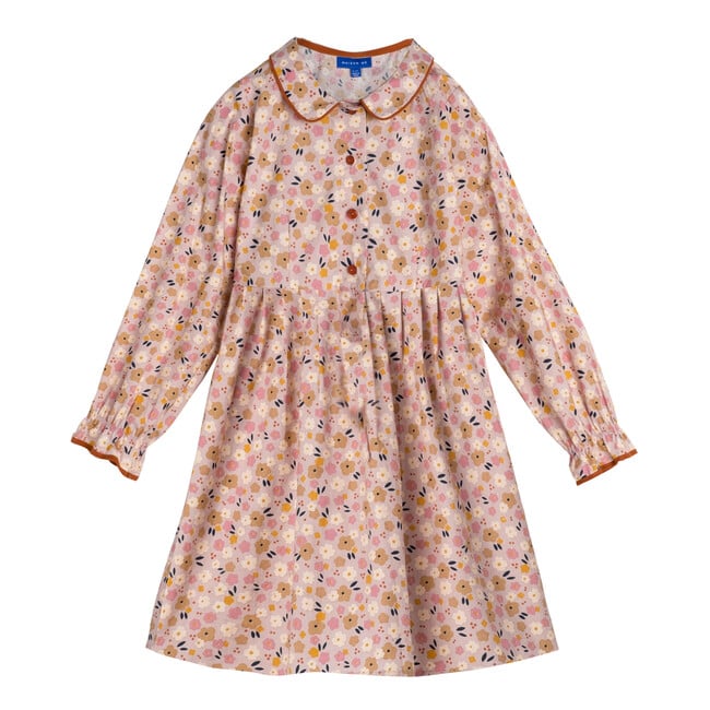 Emma Long Sleeve Collared Dress, Pink Graphic Flower - Dresses - 1