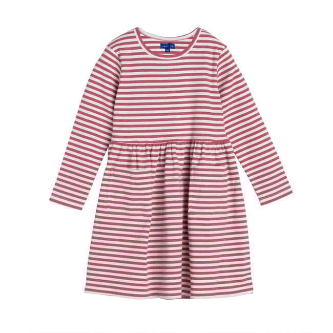 Marley Ribbed Long Sleeve Dress, Darker Dusty Rose Stripe - Dresses - 1