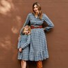 Elizabeth Women's Long Sleeve Collared Dress, Blue Check - Dresses - 2