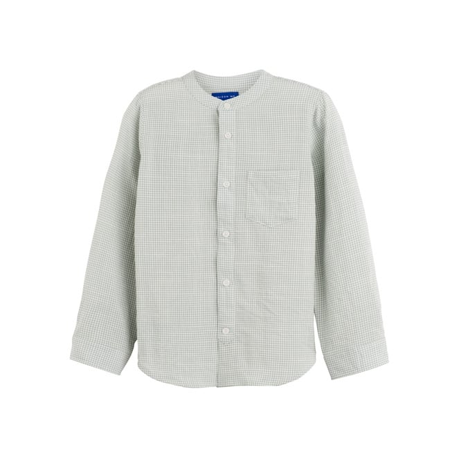 Finn Collarless Button Down, Sage Gingham - Shirts - 1