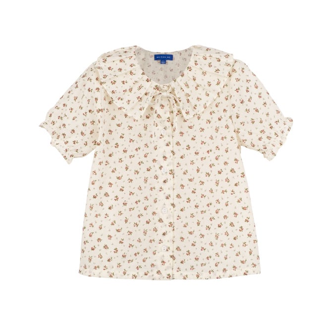 Lily Ruffle Collar Blouse, Pink Floral - Blouses - 1