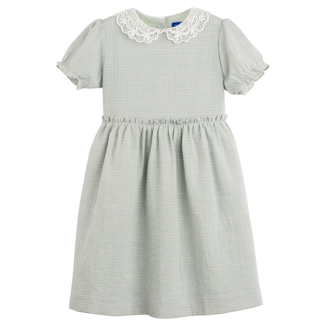 Pearl Lace Collar Dress, Sage Gingham - Dresses - 1