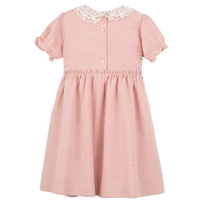 Pearl Lace Collar Dress, Dark Dusty Pink Gingham