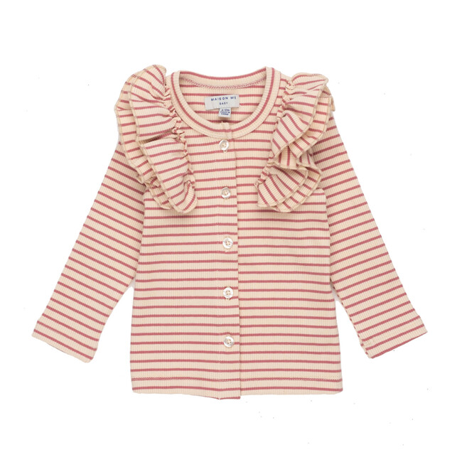 Baby Priya Cardigan, Pink & Natural Stripe