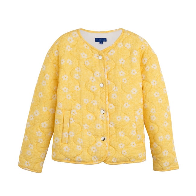 Esme Quilted Jacket, Sunshine Yellow Flower on Vine - Jackets - 1