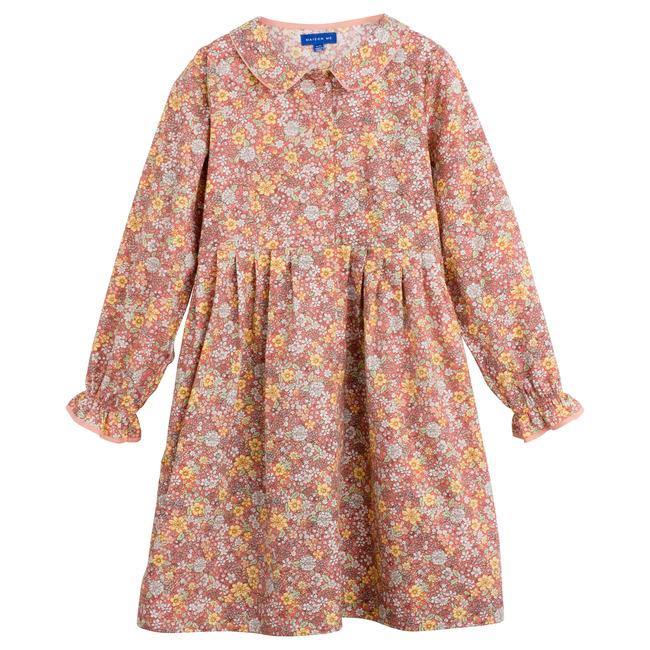 Emma Long Sleeve Collared Dress, Pink Flower Garden