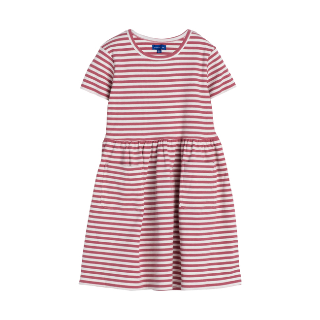 Marla Short Sleeve Ribbed Dress, Darker Dusty Rose Stripe
