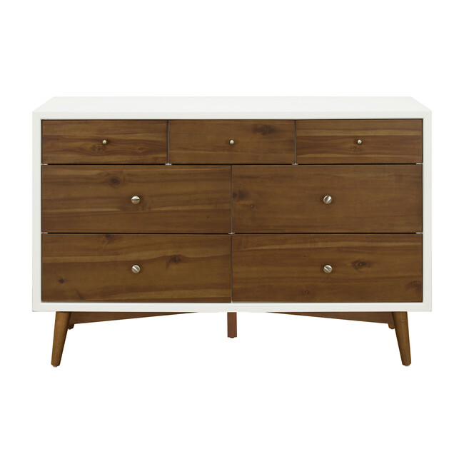 Palma 7Drawer Assembled Double Dresser, White & Natural Walnut