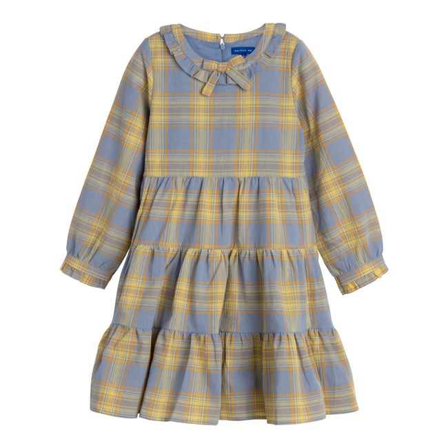 Clementine Tiered Dress, Blue Yellow Check - Dresses - 1