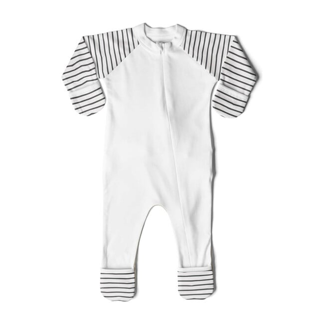 Zip Footie, Grey Stripe - Onesies - 1
