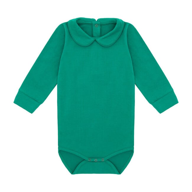 Organic Long Sleeve Collared Bodysuit, Happy Green