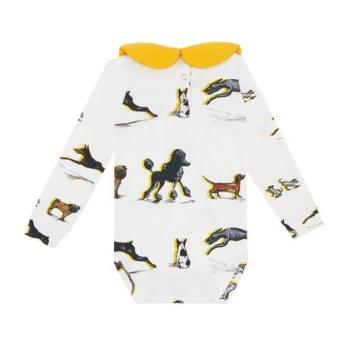 Organic Long Sleeve Collared Bodysuit, Dog Print