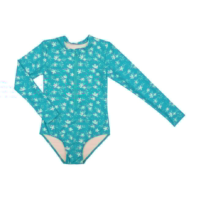 Girl's Long Sleeve Rashguard One Piece, Ocean Blossom