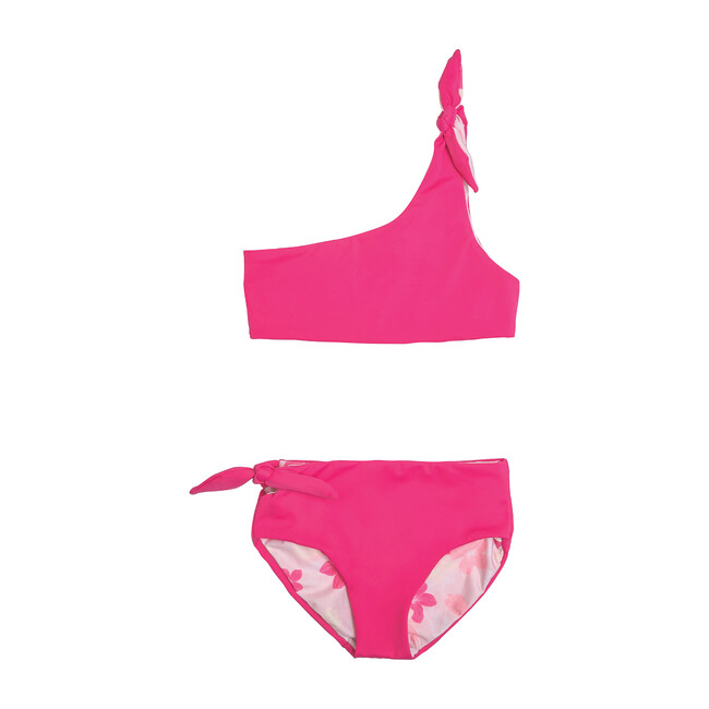 Isla Reversible Two Piece, Dragon Fruit + Pink Plumerias