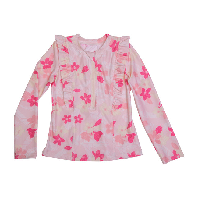 Chloe Long Sleeve Rashguard Top, Pink Plumeria