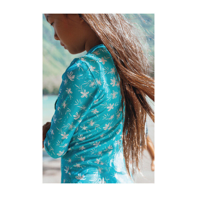 Girl's Long Sleeve Rashguard One Piece, Ocean Blossom