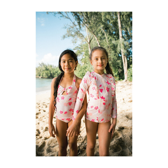 Chloe Long Sleeve Rashguard Top, Pink Plumeria