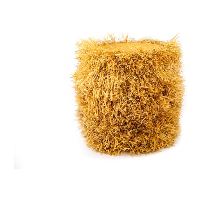 Fringed Woven Stool, Mustard - Ottomans - 1