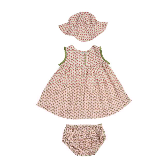 *Exclusive* Mer Dress, Hat and Bloomer Set, Pink & Green