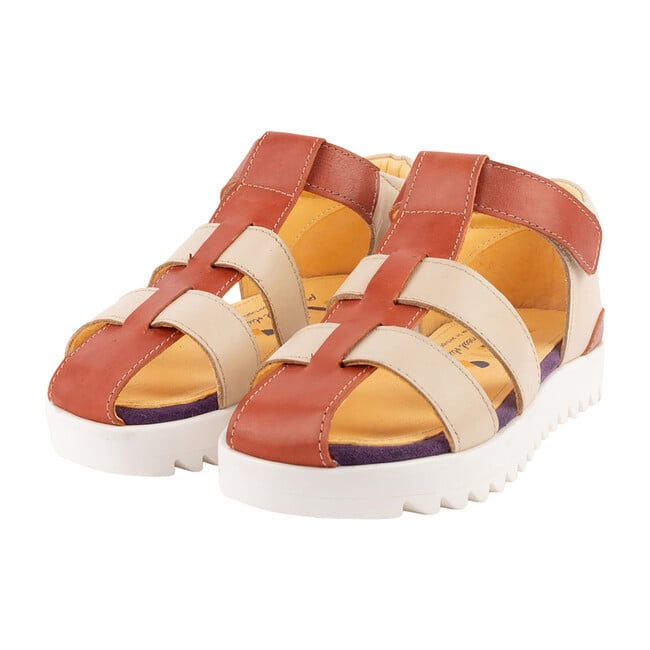 Cream & Coral Velcro Strap Sandal