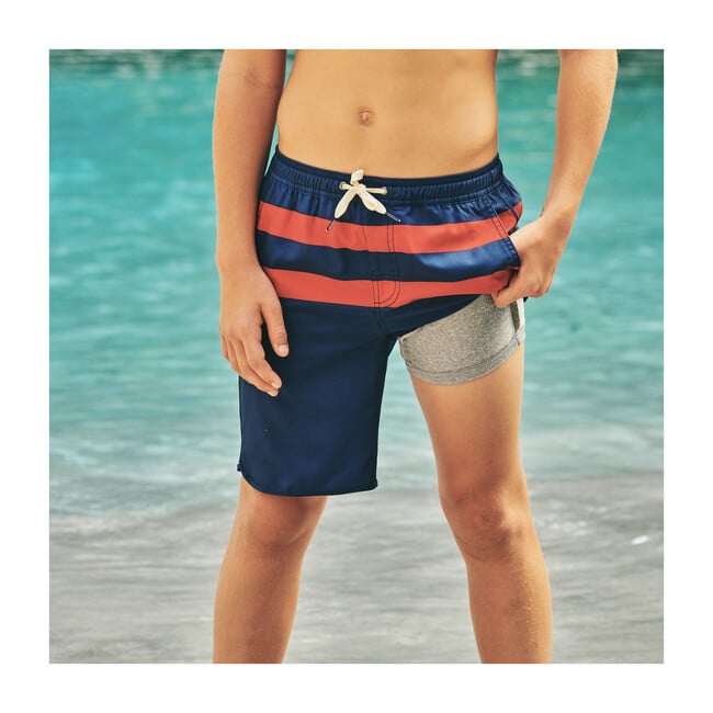 Kid's Anchor Swim Trunk, Red Stripe