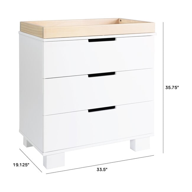 Modo 3-Drawer Changer Dresser with Removable Changing Tray, White/Washed Natural