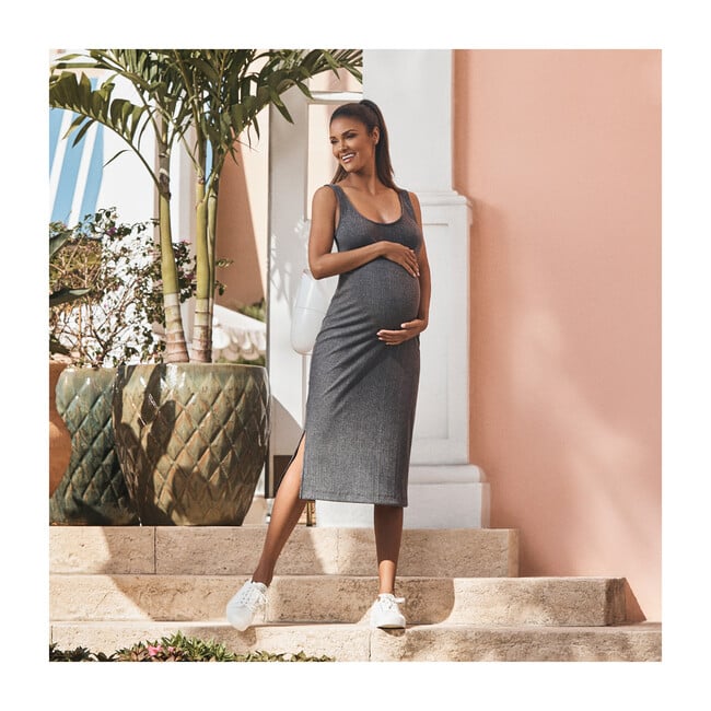 Women's Ribbed Knit Tank Dress, Charcoal