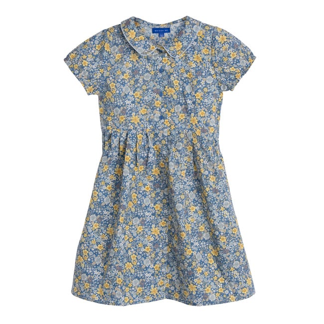 Emmalyn Short Sleeve Collared Dress, Blue Yellow Floral - Dresses - 1