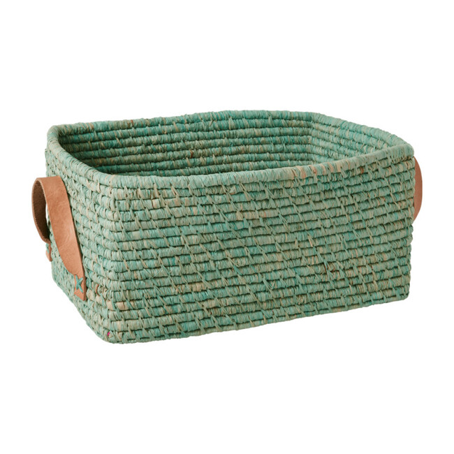 Raffia Rectangular Basket, Mint