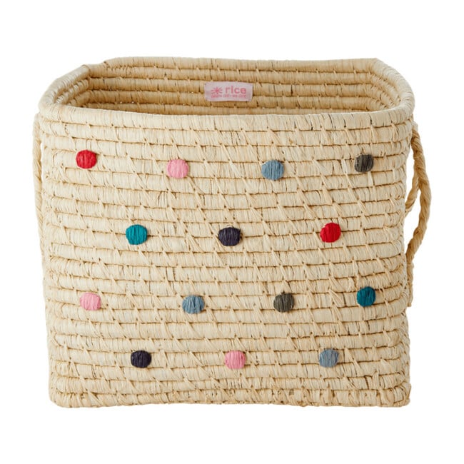 Raffia Square Basket, Dots