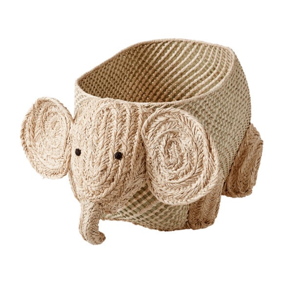 Elephant Seagrass and Raffia Storage Basket, Natural