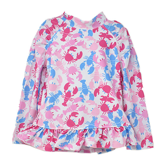 UPF 50 Ruffle Rash Guard Swim Top, Pink Lobster - Rash Guards - 1