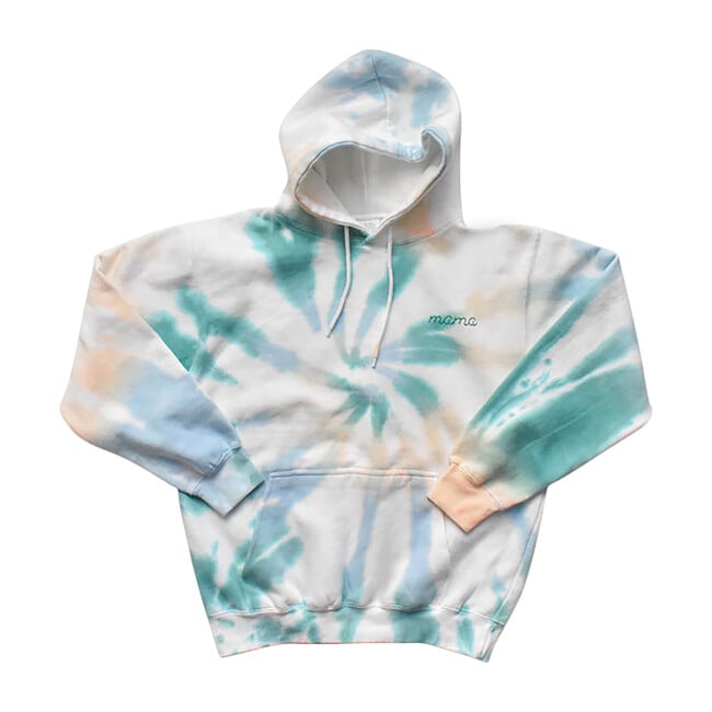 Embroidered Adult Mama Hoodie, Sea & Ivory - Sweatshirts - 1