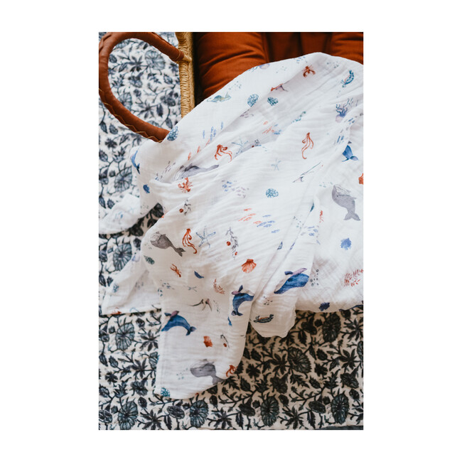 Organic Cotton Muslin Swaddle, Under The Sea